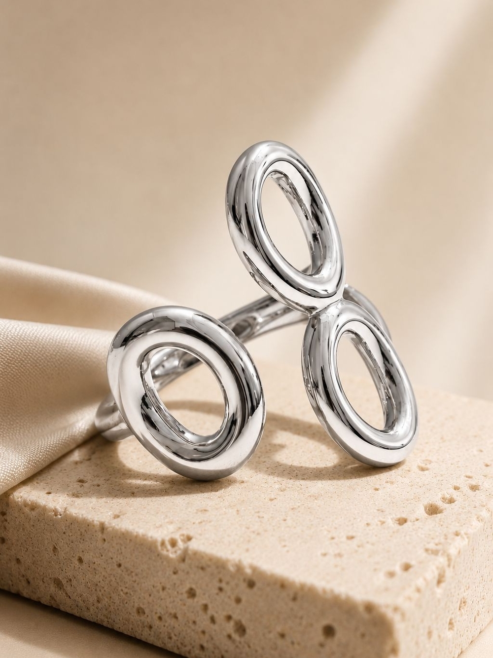 Polished Silver Triple Open Circle Ring